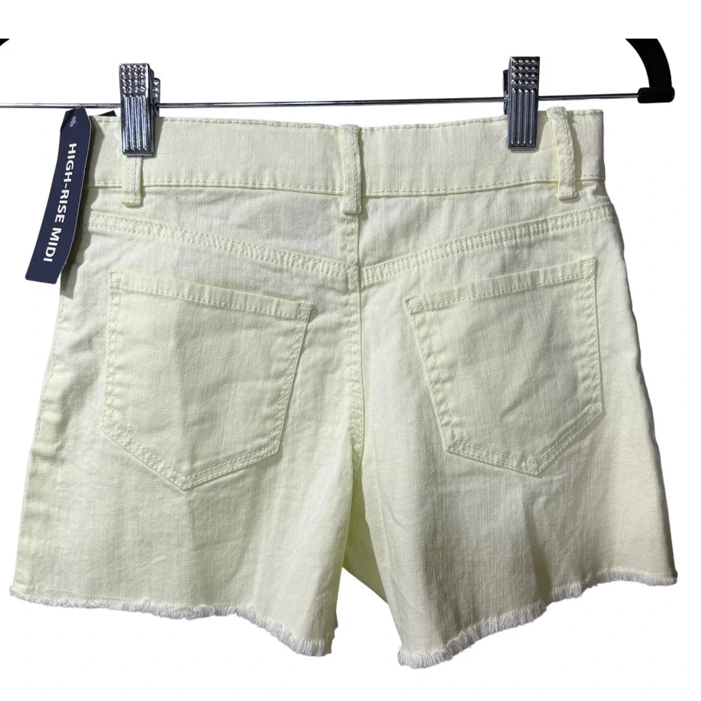 OshKosh Bgosh Girls Size 8 Yellow High-Rise Midi Denim Shorts NWT Raw Fringe Hem